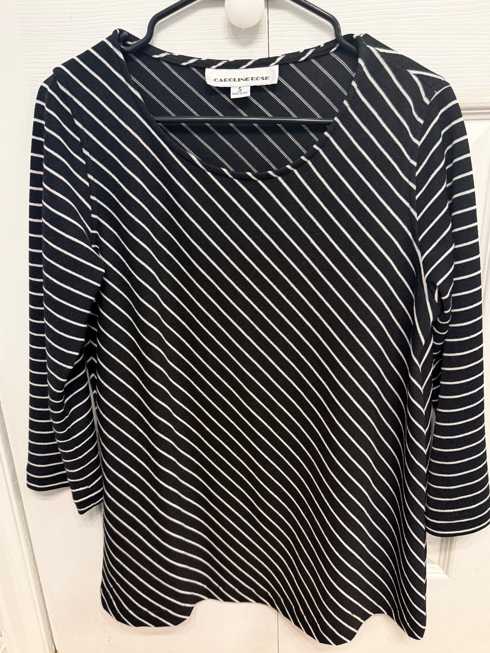 Catherines Black and White Diagonal Stripe Long Sleeve Top